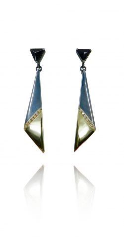 Triangle diamond and black tourmaline earrings